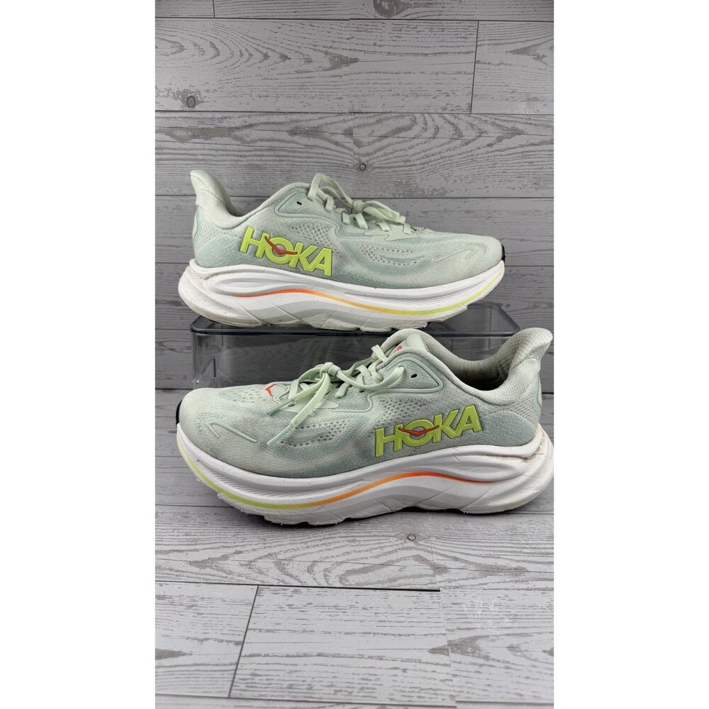 Hoka One One Clifton 10 Running Shoes Womens 9.5B Green Sneakers Gym #586
